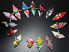 Origami Cranes, 20 multicoloured, recycled paper