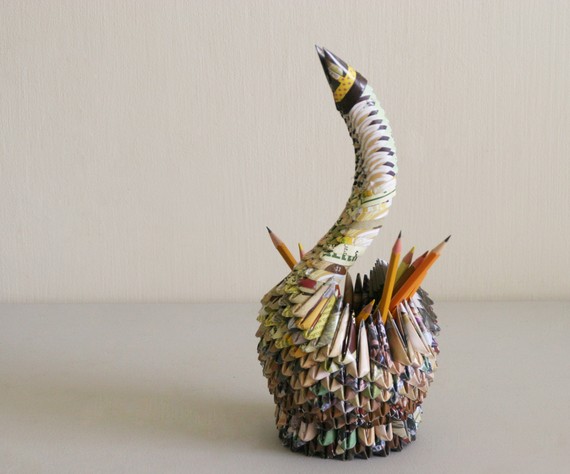 Handsome brown folded-paper swan