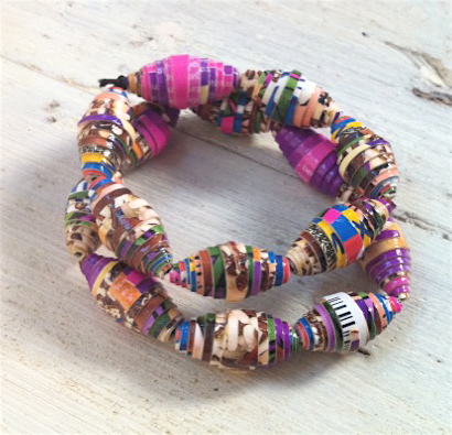 Recycled paper bead bracelet